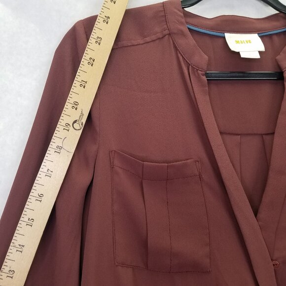 Anthropologie Maeve Eva Wrap Drape Front Blouse Women's Size 2 Crepe Taupe - Picture 14 of 16
